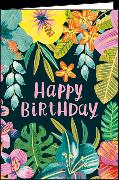 Doppelkarte / Happy Birthday (Blumen) / Hoch