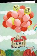 Doppelkarte / Viele Grüße (Haus mit Luftballons) / Hoch