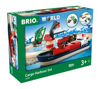 BRIO World 33061 Container Hafen Set - Mit Hafenbrücke und beweglichem Kran zum Beladen des Frachtschiffes - Geeignet für Kinder ab 3 Jahren