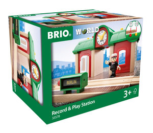 BRIO World 33578 Sprechender Bahnhof - BRIO Eisenbahn Zubehör mit Aufnahmefunktion - Kleinkinderspielzeug empfohlen ab 3 Jahren