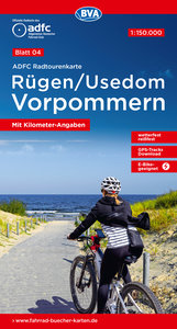 ADFC-Radtourenkarte 4 Rügen/Usedom Vorpommern 1:150.000, reiß- und wetterfest, E-Bike geeignet, GPS-Tracks Download. 1:150'000