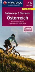 KOMPASS Radfernwegekarte Radfernwege & Biketouren Österreich - Übersichtskarte 1:300.000. 1:300'000