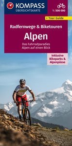 KOMPASS Radfernwegekarte Radfernwege & Biketouren Alpen - Übersichtskarte 1:500.000. 1:500'000