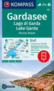 KOMPASS Wanderkarte 102 Gardasee, Lago di Garda, Lake Garda, Monte Baldo 1:50.000. 1:50'000